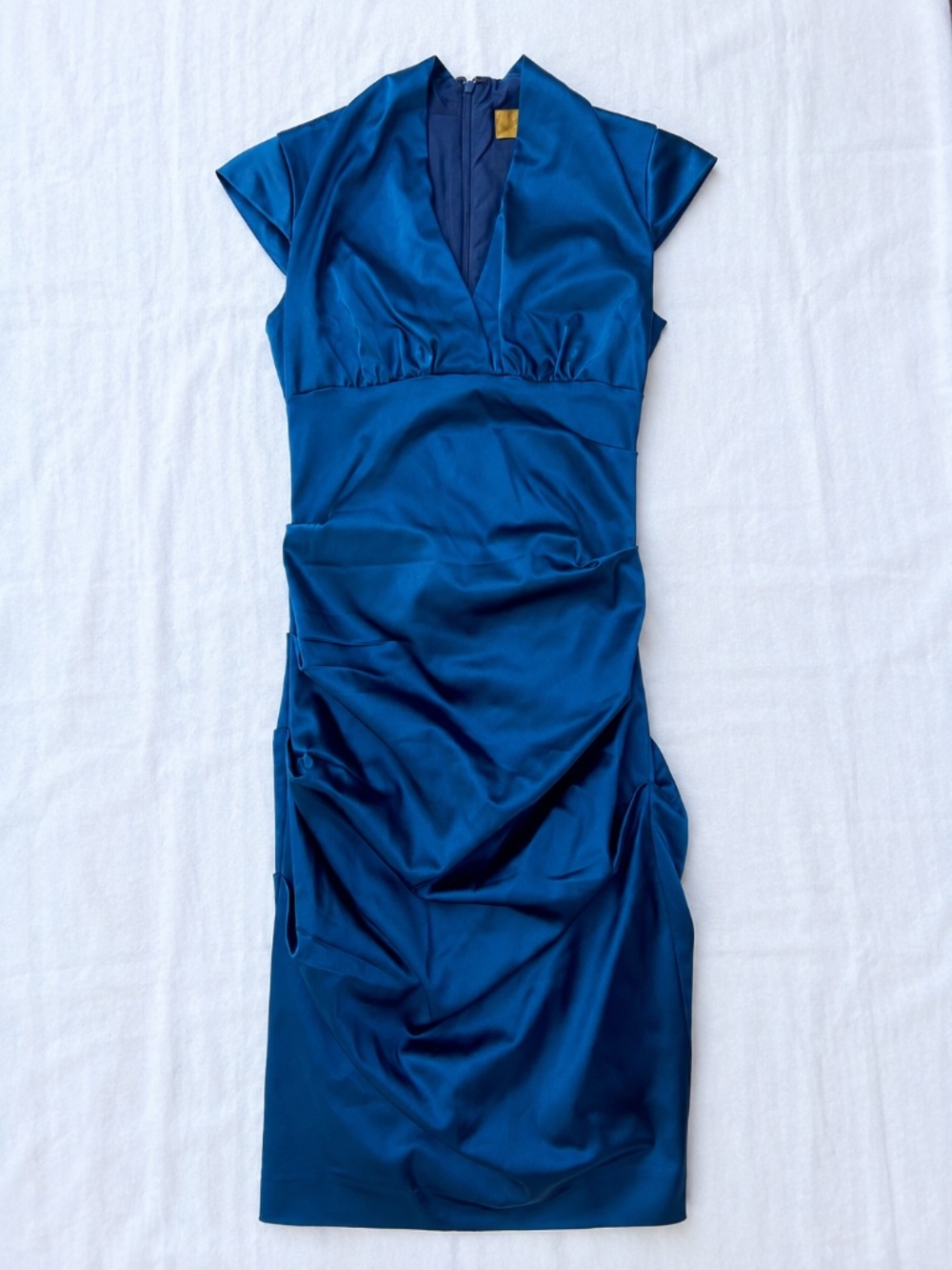 Vintage Nicole Miller Royal Blue Ruched Silk Cocktail Dress 0P